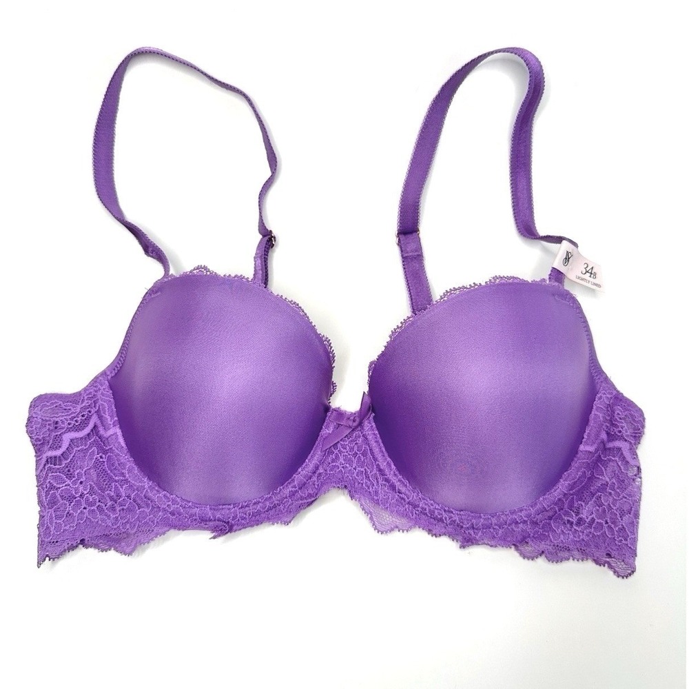 Victoria's Secret Dream Angels Smooth Lace Lightly Lined Demi Bra 34B Purple NWT
